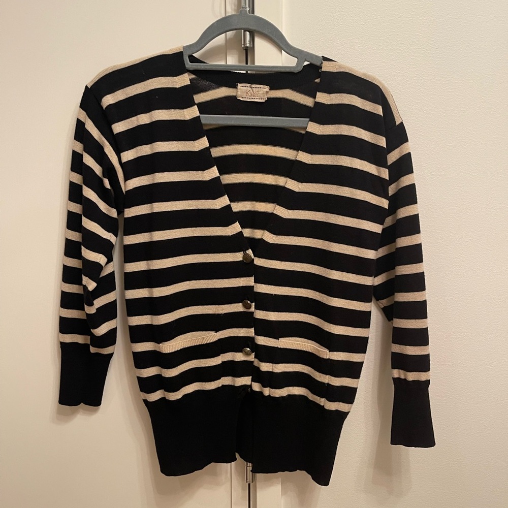 Black and beige stripe preppy cardigan PXXS